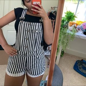 Forever 21 Black Striped Overalls